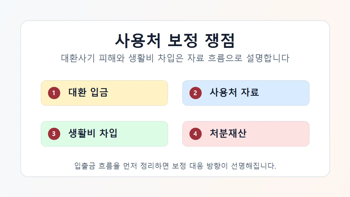 개인회생 개시결정 대환사기 피해와 사용처 보정 쟁점을 정리한 이미지
